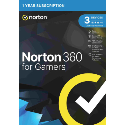 NORTON 360 FOR GAMERS 50GB CZ 1 uzivatel pro 3 zarizeni  na 1 rok ESD