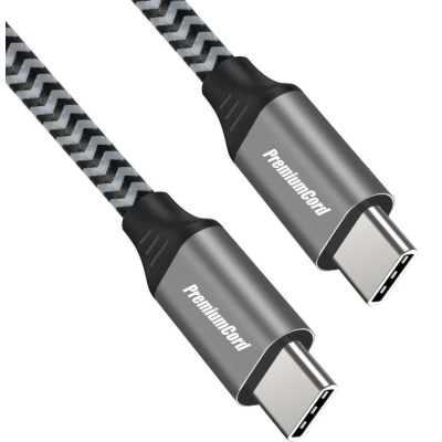 PREMIUMCORD Kabel USB-C M/M, 100W 20V/5A 480Mbps bavlněný oplet, 1,5m