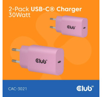 Club3D Nabíječka, USB-C, Power Delivery 15V/2A, 2-pack, růžová