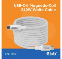 Club3D Kabel magnetický USB-C, 240W PD3.1, 480 Mbps, 2m, bílá