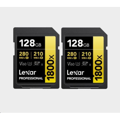 Lexar SDXC Pro 1800x U3 UHS-II R280/W210 (V60) 128GB - 2pack