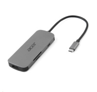 ACER Dokovací stanice 7in1 Type-C dongle, 1x HDMI, 3x USB-A 3.2 Gen1, 1x SD 3.0, 1x microSD, 1x USB-C, silver