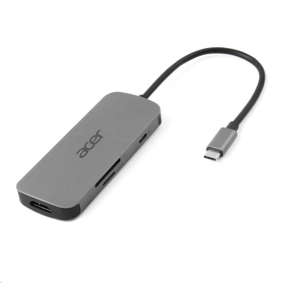 ACER Dokovací stanice 7in1 Type-C dongle, 1x HDMI, 3x USB-A 3.2 Gen1, 1x SD 3.0, 1x microSD, 1x USB-C, silver