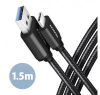AXAGON BUCM3-AM15AB, SPEED kabel USB-C  USB-A, 1.5m, USB 3.2 Gen 1, 3A, ALU, oplet, černý