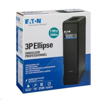 Eaton 3P Ellipse UPS USB FR, 1700 VA, 1040 W, Vstup: C14, Výstupy: (4) Typ E, (4) Pouze přepěťová ochrana Typ E, USB nab