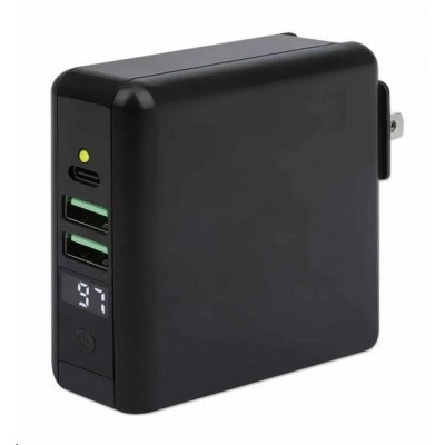 Manhattan cestovní nabíječka a powerbanka, 4-in-1, 8.000 mAh, Interchangeable US/EU/UK Plugs, černá