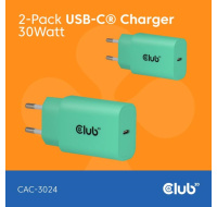 Club3D Nabíječka, USB-C, Power Delivery 15V/2A, 2-pack, zelená