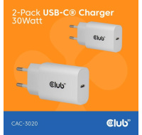 Club3D Nabíječka, USB-C, Power Delivery 15V/2A, 2-pack, bílá