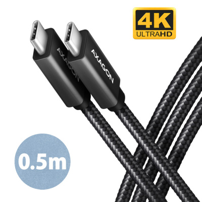 AXAGON BUCM32-CM05AB, SPEED+ kabel USB-C USB-C, 0.5m, USB 20Gbps, PD 100W 5A, 4K HD, ALU, oplet, černý