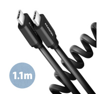 AXAGON BUCM-CM20TB, TWISTER kabel USB-C USB-C, 1.1m, USB 2.0, PD 60W 3A, ALU, tpe, černý