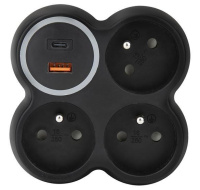 Solight rozbočka, 3x 15A, USB A+C rychlonabíječka 20W PD, matná černá