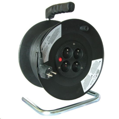 Solight prodlužovací přívod na bubnu, 4 zásuvky, 50m, černý kabel, 3x 1,5mm2