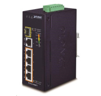 Planet IGS-614HPT, PoE switch, 5x 1000Base-T, 1x SFP, 4x PoE 802.3at, -40~+75°C, 12-56VDC, dual-power, DIN