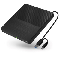 CONNECT IT Externí mechanika CD/DVD 3v1 SlimDrive, čtečka MicroSD/SD, 2xUSB, USB-A/USB-C, černá