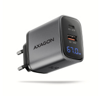 AXAGON ACU-PQ67D GaN nabíječka do sítě 67W, USB-A + USB-C, PD3.0/PPS/QC4+/SFC2.0/Apple, LCD display