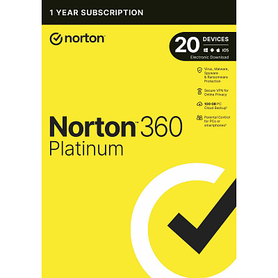 NORTON 360 PLATINUM 100GB +VPN 1 uživatel pro 20 zařízení na 1 rok ESD 1+1 (50%)