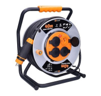 Solight prodlužovací přívod - na kovovém bubnu, 4 zásuvky, 40m kabel guma-neopren, 3x 2,5mm2, IP44