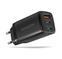 AXAGON ACU-DPQ65, GaN nabíječka do sítě 65W, 3x port (USB-A + dual USB-C), PD3.0/QC4+/PPS/Apple, černá