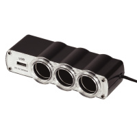 WG - Nabíječka do auta,  rozbočovač, 3x zásuvka zapalovače 12V + 1x USB-A, s prodloužením