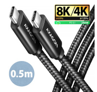 AXAGON BUCM4X-CM05AB NewGEN+ kabel USB-C USB-C, 0.5m, USB4 Gen 3×2, PD 240W 5A, 8K HD, ALU, oplet, černý