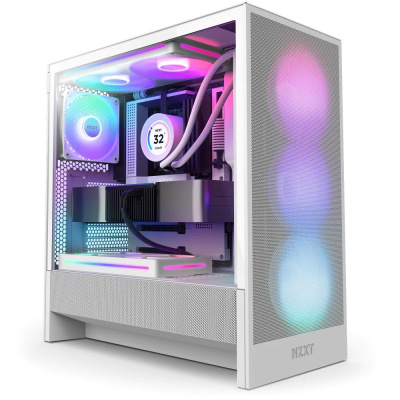 NZXT skříň H5 Flow RGB edition / 1x360 mm RGB core fan / 1x120mm / USB 3.0 / USB-C 3.1 / průhledná bočnice / mesh /bílá