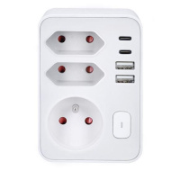 Solight rozbočka, 1x 16A + 2x 2,5A, 2xUSB A+C, bílá, vypínač