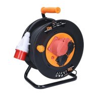 Solight prodlužovací přívod na bubnu, 3 zásuvky, 400V + 230V, 25m gumový kabel 5x1,5mm2, IP44
