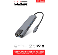 WG - HUB Type-C  4 v1, HDMI + RJ45 + USB3.0, hliníkový