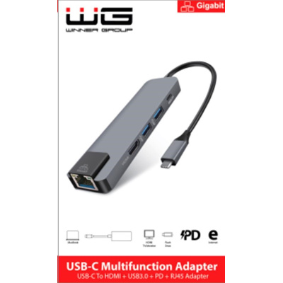 WG - HUB Type-C 4 v1, HDMI + RJ45 + USB3.0, hliníkový