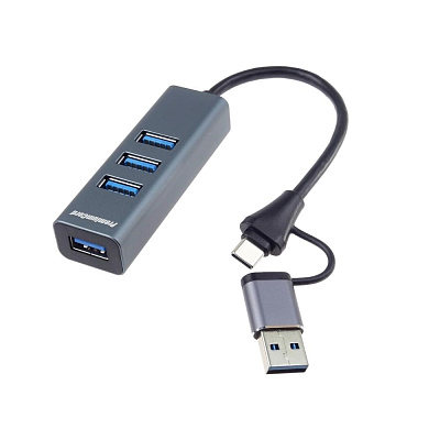 PremiumCord Hub 5G SuperSpeed, USB-C a USB-A na 4x USB-A 3.2 Gen 1