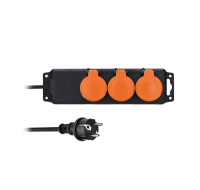 Solight prodlužovací přívod IP44, 3 zásuvky, gumový kabel, venkovní, 3m