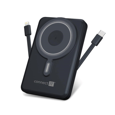 CONNECT IT Powerbanka TravelCharge, MagSafe, 10000mAh, USB-C, Lightning, Šedá