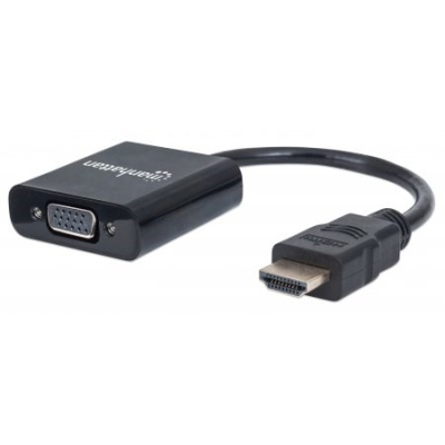 BAZAR - MANHATTAN převodník z HDMI na VGA (HDMI Male to VGA Female, black, Polybag) - Poškozený obal (Komplet)