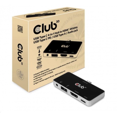 Club3D Dokovací stanice pro mobilní telefony USB-C 4v1, 1xHDMI, 1xUSB-C, 1xUSB, 1x3.5mm, černá