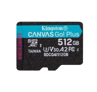 Kingston MicroSDXC karta 512GB Canvas Go! Plus, R:200/W:160MB/s, Class 10, UHS-I, U3, V30, A2 + Adaptér