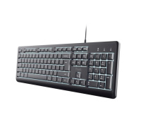 TRUST klávesnice Primo, Membránová, USB-C, Podsvícená, černá CZ/SK