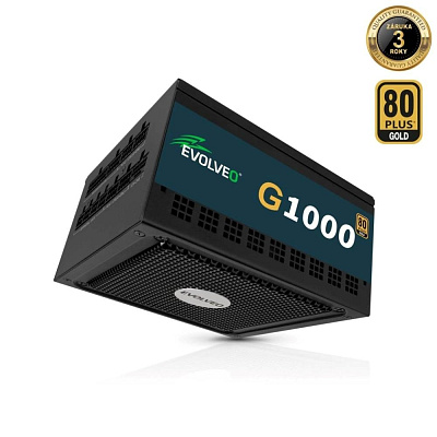 EVOLVEO G1000, zdroj 1000W, 80+ GOLD, ATX 3.1, aPFC, 140 mm ventilátor, plně modulární, záruka 3 roky, černý