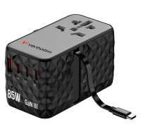 VERBATIM GaN Nabíječka do sítě s vestavěným USB-C kabelem Charge 'n' Travel, 85W, 4xUSB-C, 1xUSB