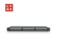 LYNX 19" patch panel 24-port, FTP Cat6a, 50µ, stíněný, černý