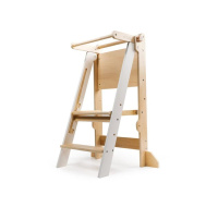 Skládací učící věž rostoucí 2v1 - lakovaná přírodní/bíla s kreslící tabulí