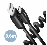 AXAGON BUCM-AM10TB, TWISTER kabel USB-C USB-A, 0.6m, USB 2.0, 3A, ALU, tpe, černý