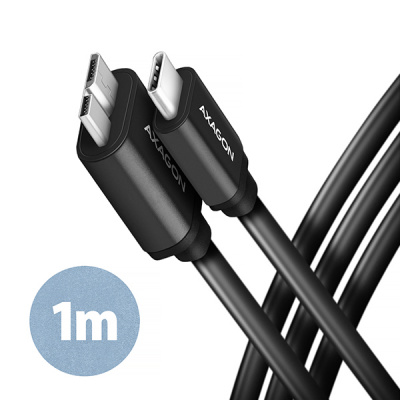 AXAGON BUMM3-CM10AB, SPEED kabel Micro-B USB  USB-C, 1m, USB 3.2 Gen 1, 3A, ALU, tpe, černý