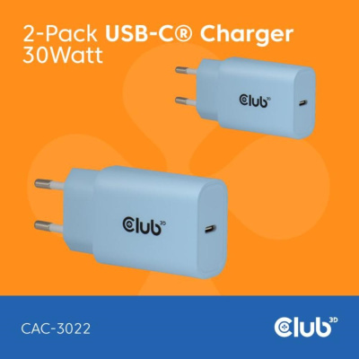 Club3D Nabíječka, USB-C, Power Delivery 15V/2A, 2-pack, modrá