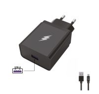WG - Síťová nabíječka 1x USB-A 22,5W, SuperCharge, 5V-9V-12V, + kabel USB-A na Type-C (5A), černá