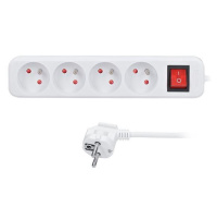 Solight prodlužovací přívod 3m, 4 zásuvky, vypínač, 16A/3680W, PVC, bílý
