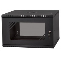 LEXI-Net 19" nástěnný rozvaděč Basic 6U 520x450, skleněné dveře, bez zad, rozložený, černý