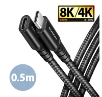 AXAGON BUCM32-CF05AB prodlužovací kabel USB-C (M)  USB-C (F), 0.5m, USB 20Gbps, PD 240W 5A, 8K HD, ALU, oplet, černý