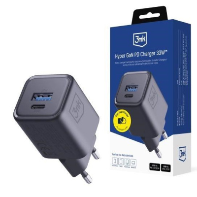 3mk napájecí adaptér Hyper Charger PD 33W GaN QC4+ PPS AFC FCP SCP 1A1C  Black