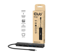 Club3D Dokovací stanice USB-C 7v1, 1xHDMI, 1xUSB-C PD, 2xUSB, 1xRJ45, microSD/SD, černá