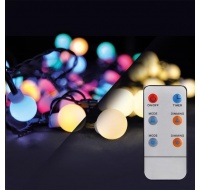 Solight LED 2v1 venkovní vánoční řetěz, koule, dálkový ovladač, 100LED, RGB+bílá, 10m+5m, 8 funkcí, IP44